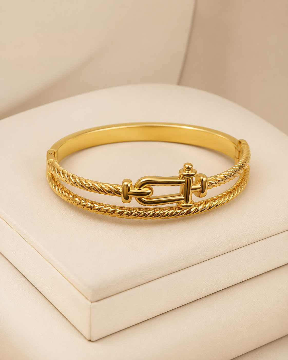 Double-Rope Buckle Gold-Plated Kada