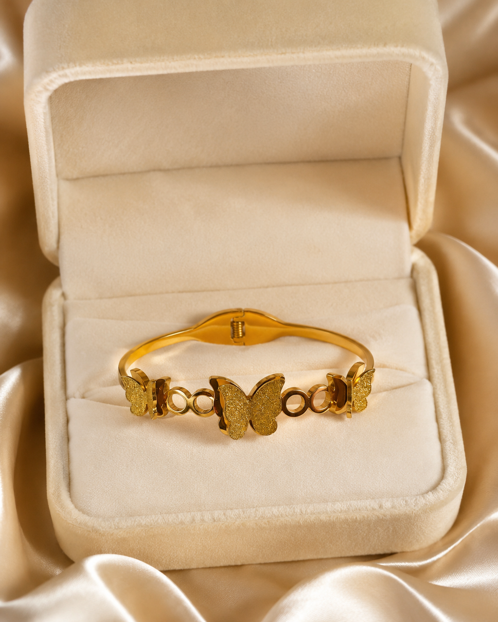 Textured Butterfly & Circle-Link Gold-Plated Kada