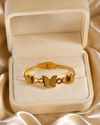 Textured Butterfly & Circle-Link Gold-Plated Kada