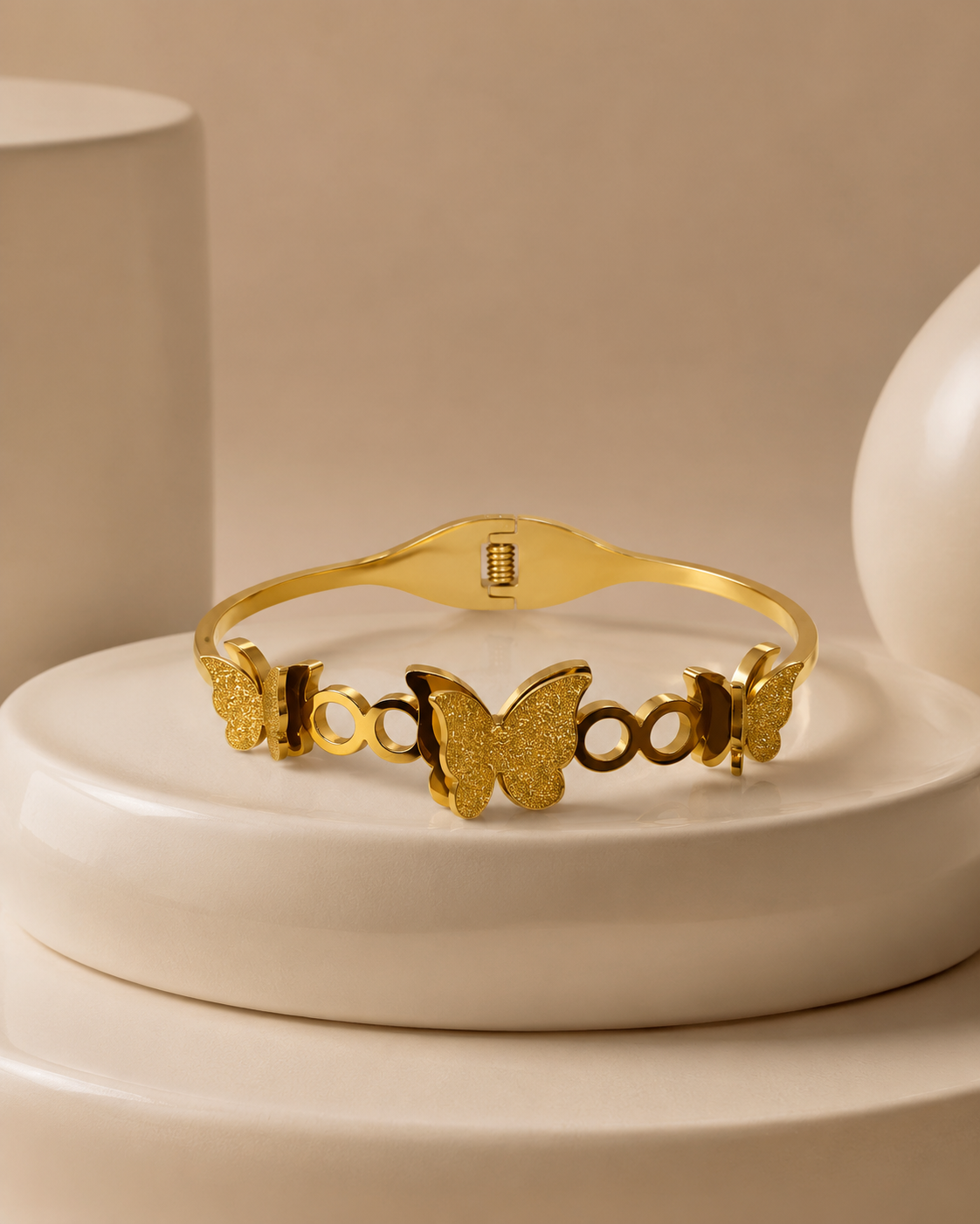 Textured Butterfly & Circle-Link Gold-Plated Kada