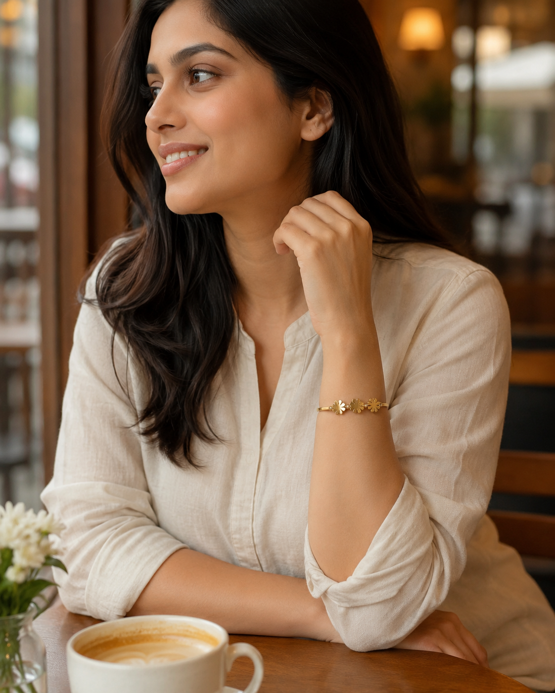 Triple Daisy & Crystal Gold-Plated Kada