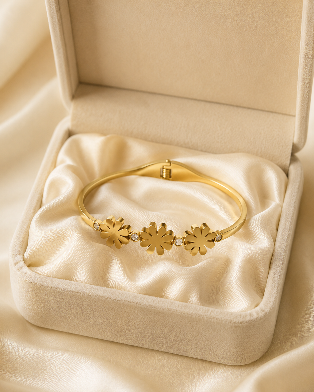Triple Daisy & Crystal Gold-Plated Kada