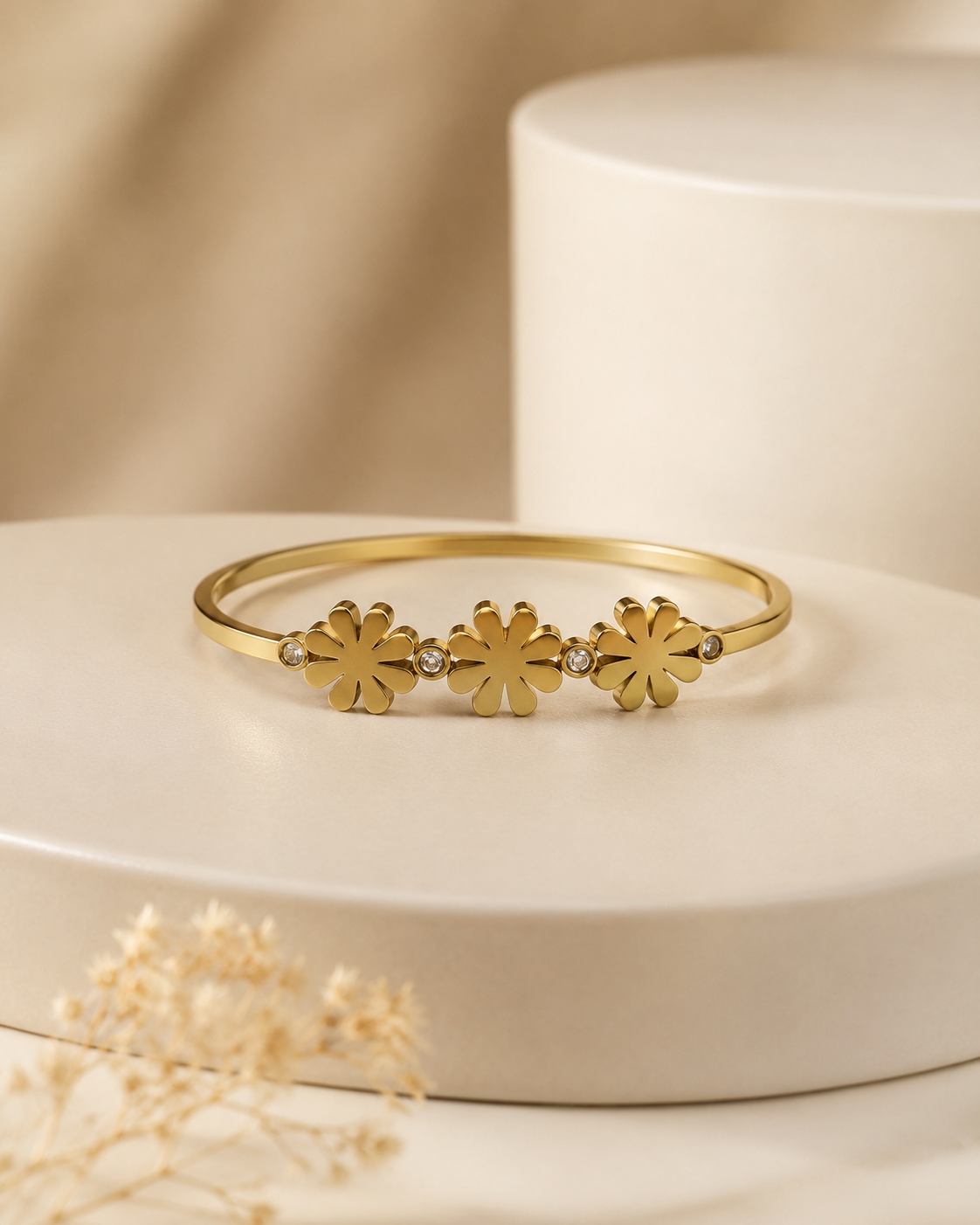 Triple Daisy & Crystal Gold-Plated Kada