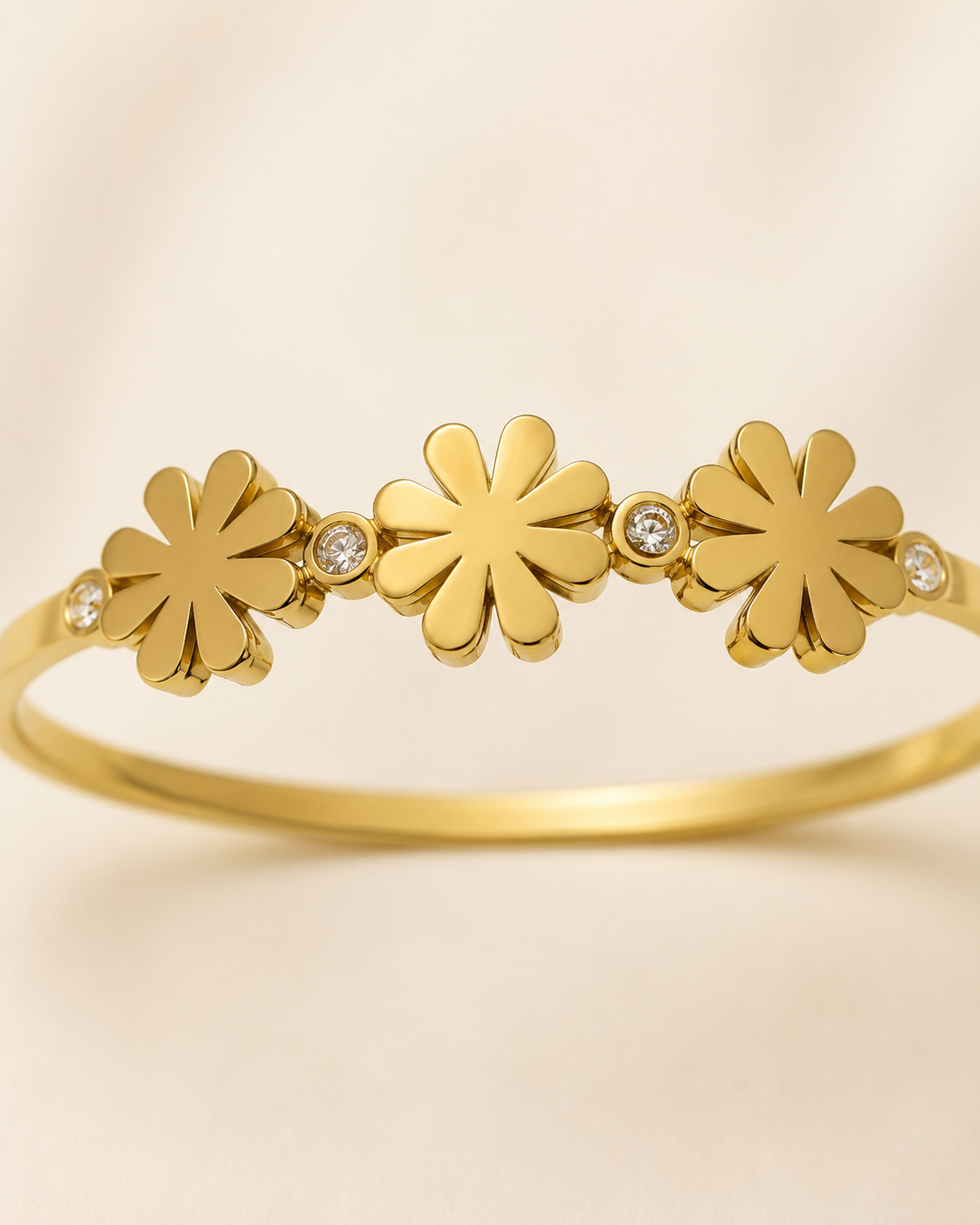 Triple Daisy & Crystal Gold-Plated Kada