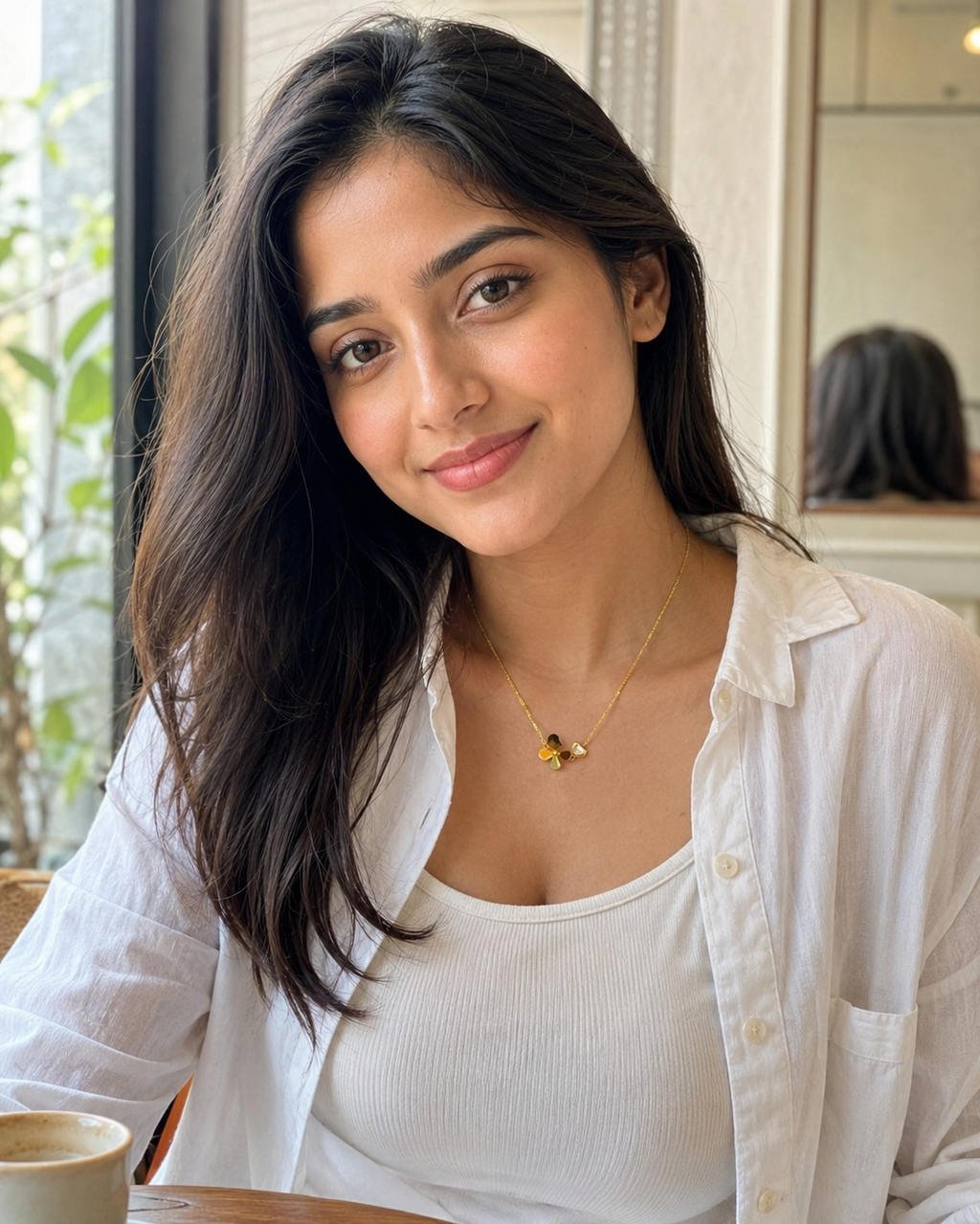 Gold-Plated Floral and Heart Crystal Asymmetrical Necklace