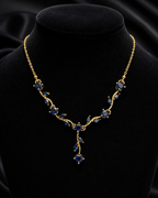 Gold-Plated Blue Crystal Leaf Vine Drop Necklace
