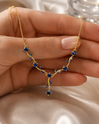 Gold-Plated Blue Crystal Leaf Vine Drop Necklace