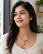 Gold-Plated Blue Crystal Leaf Vine Drop Necklace