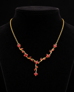 Gold-Plated Red Crystal Leaf Vine Drop Necklace