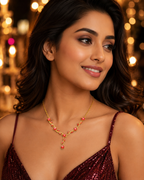 Gold-Plated Red Crystal Leaf Vine Drop Necklace