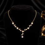 Gold-Plated White Crystal Leaf Vine Drop Necklace