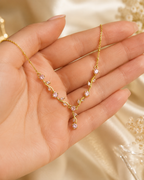 Gold-Plated Pink Crystal Leaf Vine Drop Necklace