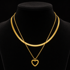 Gold-Plated Layered Herringbone Chain and Open Heart Pendant Necklace