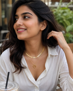 Gold-Plated Layered Herringbone Chain and Open Heart Pendant Necklace