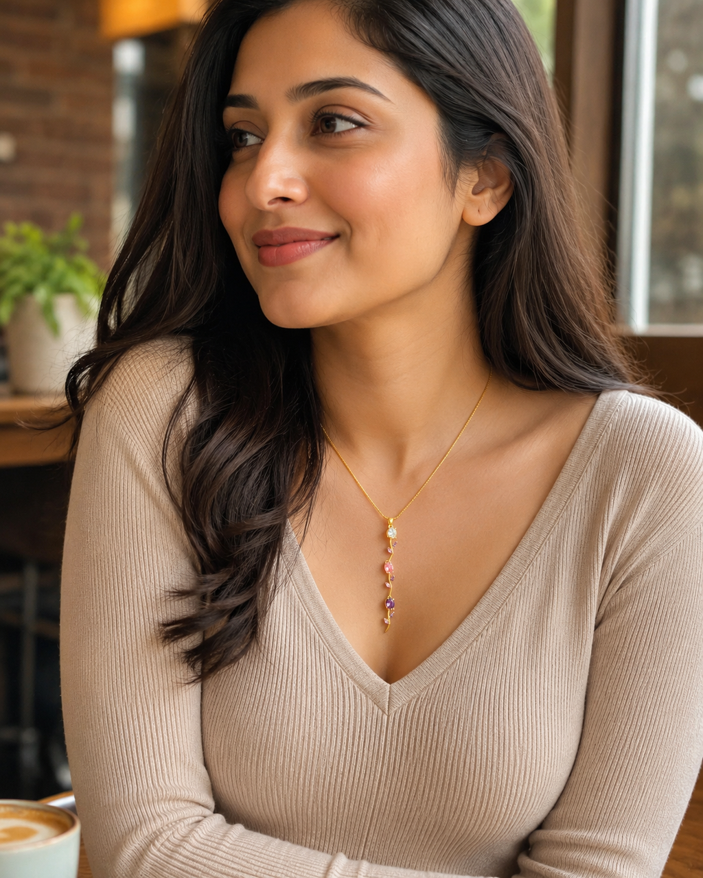 Gold-Plated Multicolour Crystal Floral Vine Long Pendant Necklace