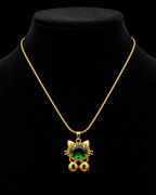 Gold-Plated Green Crystal Cat Pendant Necklace with Dangling Beads