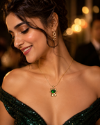 Gold-Plated Green Crystal Cat Pendant Necklace with Dangling Beads