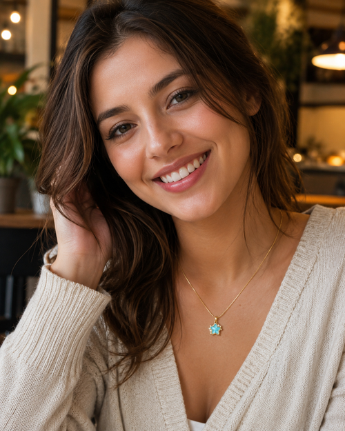 Gold-Plated Aqua Blue Star Pendant Necklace with Crystal Accents