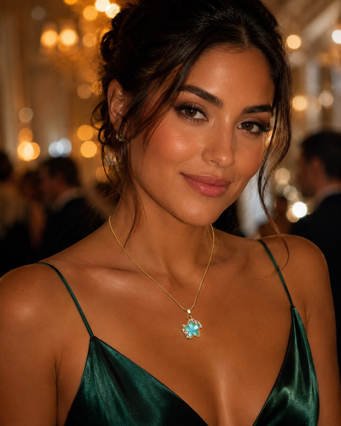 Gold-Plated Aqua Blue Star Pendant Necklace with Crystal Accents