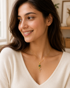 Gold-Plated Green Rosebud Pendant Necklace with Crystal Leaf