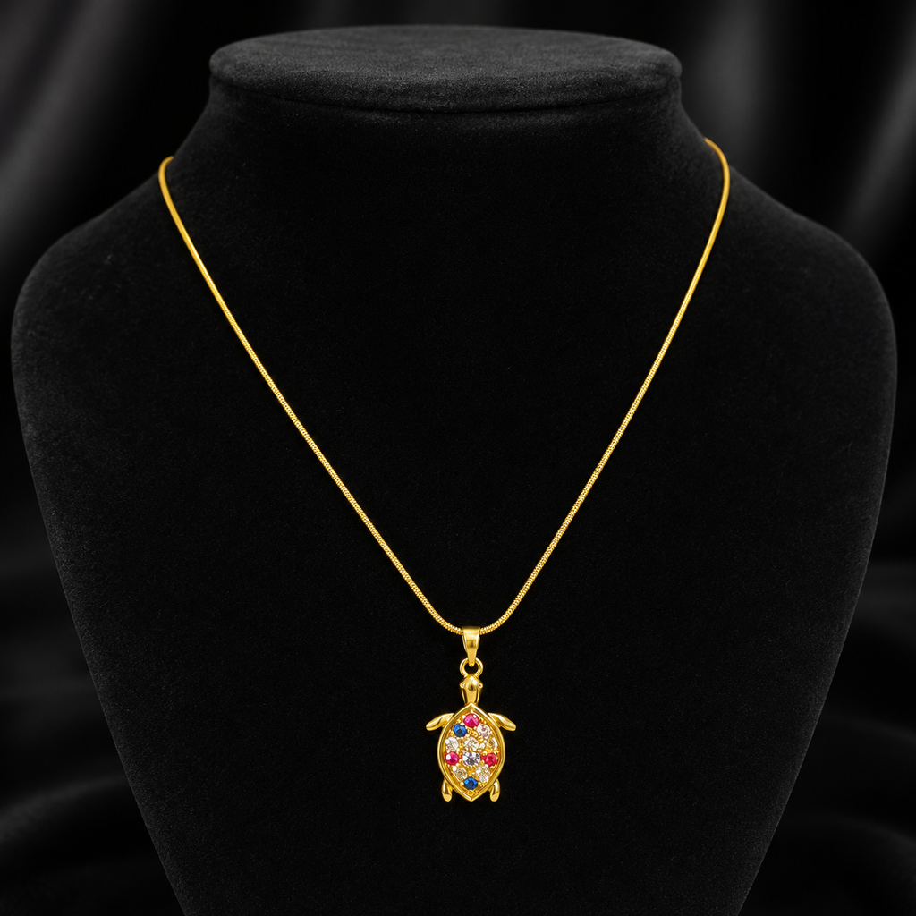 Gold-Plated Multicolour Crystal Turtle Pendant Necklace
