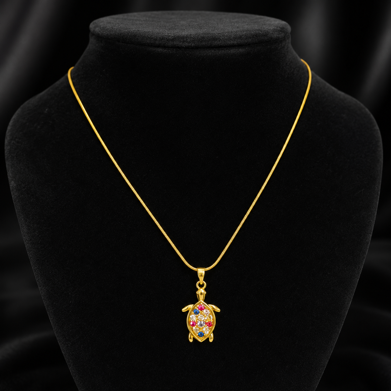 Gold-Plated Multicolour Crystal Turtle Pendant Necklace