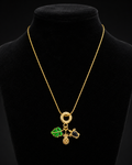 Gold-Plated Tropical Leaf, Pineapple and Black Stone Charm Necklace