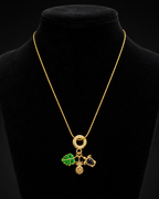 Gold-Plated Tropical Leaf, Pineapple and Black Stone Charm Necklace