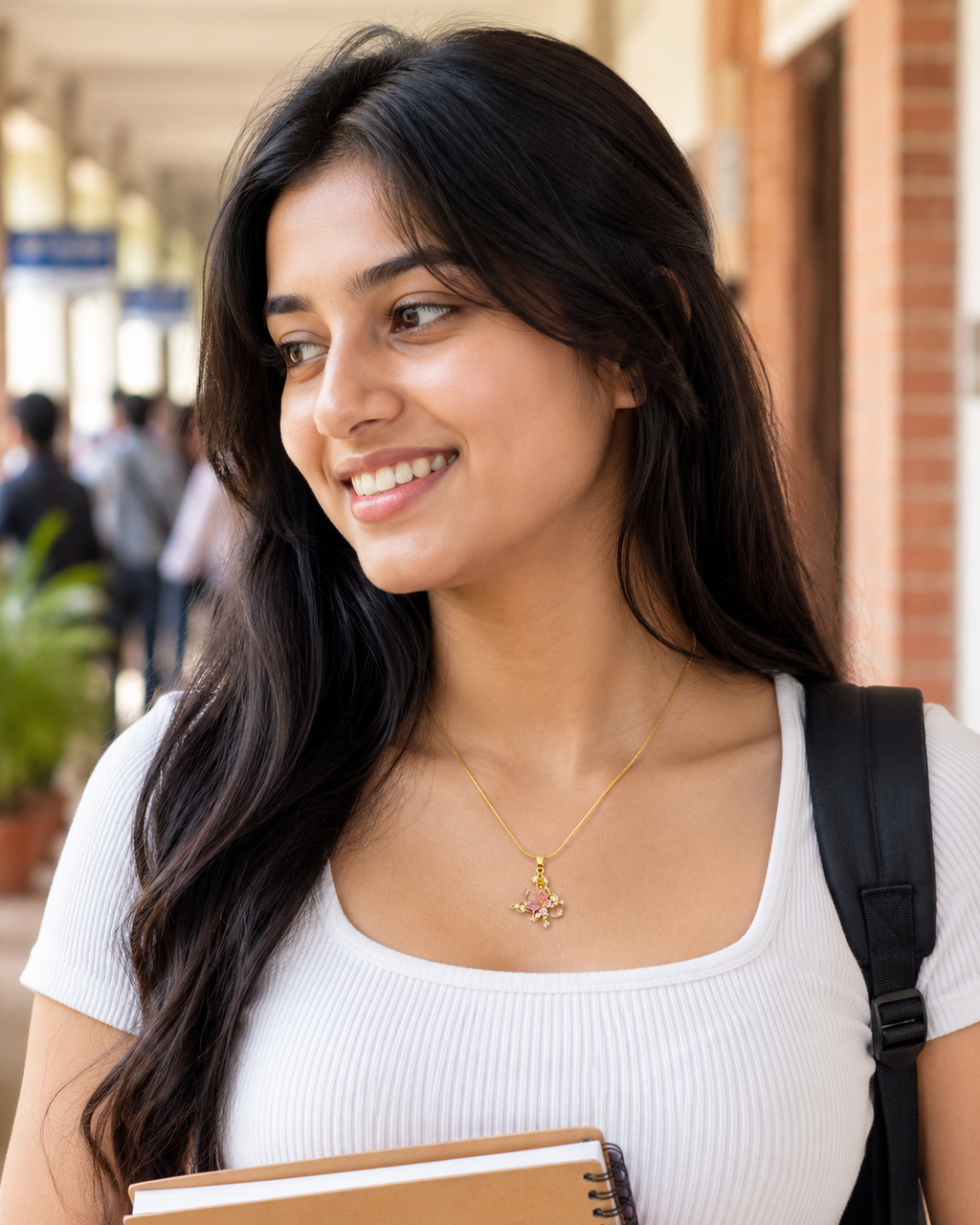 Gold-Plated Pink Crystal Butterfly Pendant Necklace