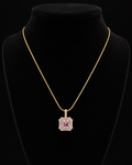 Gold-Plated Square Pink Crystal Halo Pendant Necklace