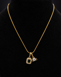 Gold-Plated Green and White Dual Crystal Charm Pendant Necklace