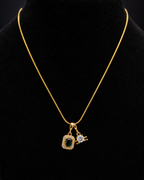 Gold-Plated Green and White Dual Crystal Charm Pendant Necklace