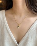 Gold-Plated Green and White Dual Crystal Charm Pendant Necklace