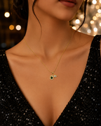 Gold-Plated Green and White Dual Crystal Charm Pendant Necklace