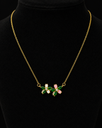 Gold-Plated Green Crystal Double Floral Enamel Necklace