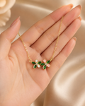 Gold-Plated Green Crystal Double Floral Enamel Necklace