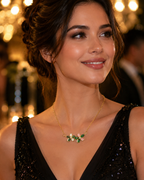 Gold-Plated Green Crystal Double Floral Enamel Necklace