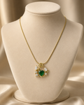 Gold-Plated Green Heart Crystal Rose Wreath Pendant Necklace