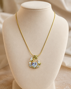 Gold-Plated White Heart Crystal Rose Wreath Pendant Necklace