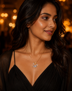 Gold-Plated White Heart Crystal Rose Wreath Pendant Necklace