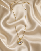 Gold-Plated White Heart Crystal Rose Wreath Pendant Necklace