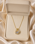 Gold-Plated White Heart Crystal Rose Wreath Pendant Necklace