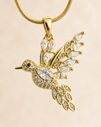 Gold-Plated White Crystal Hummingbird Pendant Necklace