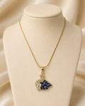Gold-Plated Blue and White Crystal Swan Pendant Necklace