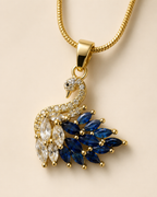 Gold-Plated Blue and White Crystal Swan Pendant Necklace