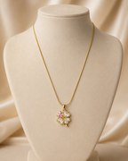 Gold-Plated Pink and White Crystal Four-Leaf Clover Pendant Necklace