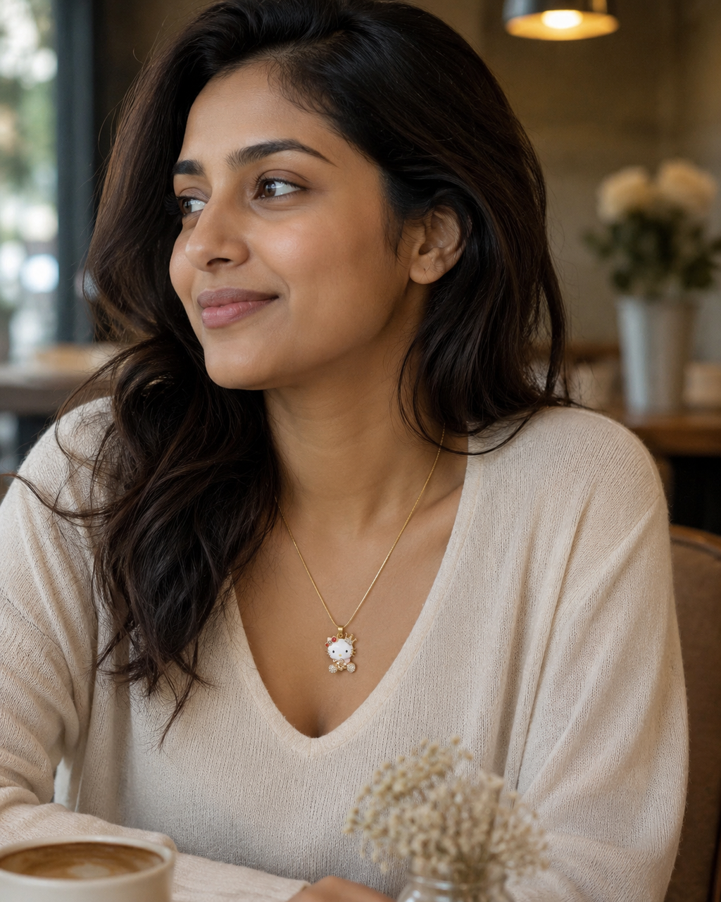 Gold-Plated Crowned Cat Crystal Pendant Necklace