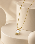 Gold-Plated Crowned Cat Crystal Pendant Necklace
