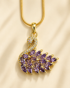 Gold-Plated Lavender Crystal Swan Pendant Necklace