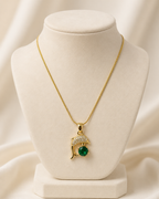 Gold-Plated Green Crystal Dolphin Pendant Necklace